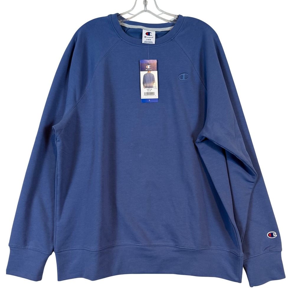 Champion Mens Blue Raglan Sleeve Y2K Crew Neck Pullover Sweatshirt •L• Gorpcore